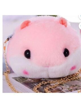 Plush Pink Hampster Crossbody Shoulder Bag Girls Small Faux Fur Cute Purse New